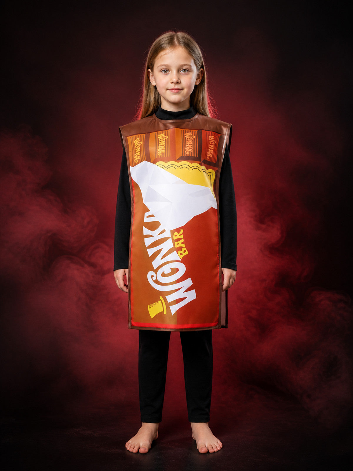 Kids Wonka Chocolate Wrapper Printed Sleeveless Jumpsuit Halloween Costume main product view