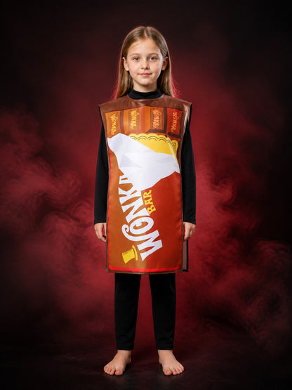 Kids Wonka Chocolate Wrapper Printed Sleeveless Jumpsuit Halloween Costume main product view