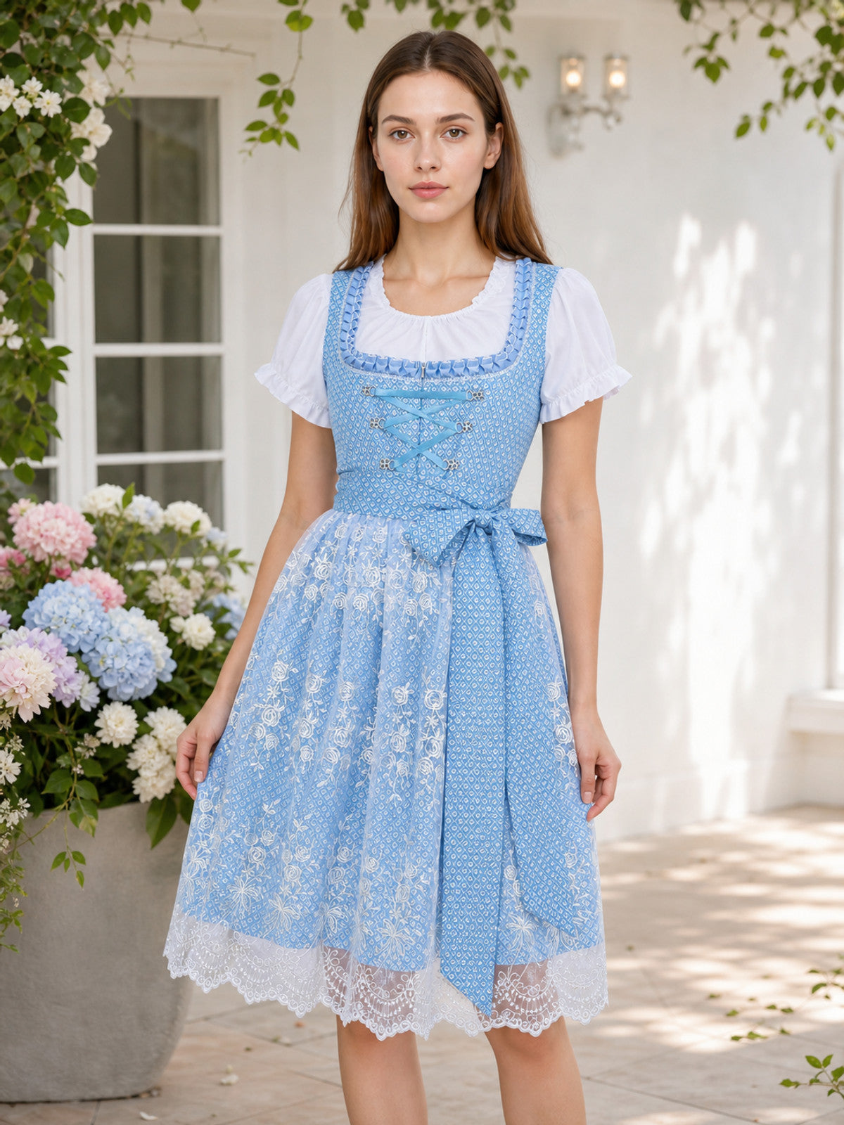 Dirndl-Style Dress with Lace Trim lifestyle view