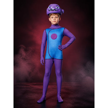 Kids Alien Onesie Costume with Mask, Purple Blue Polka Dot Print Bodysuit for