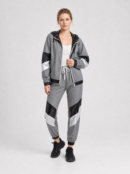 Retro Hooded Tracksuit, Black and Silver product detail