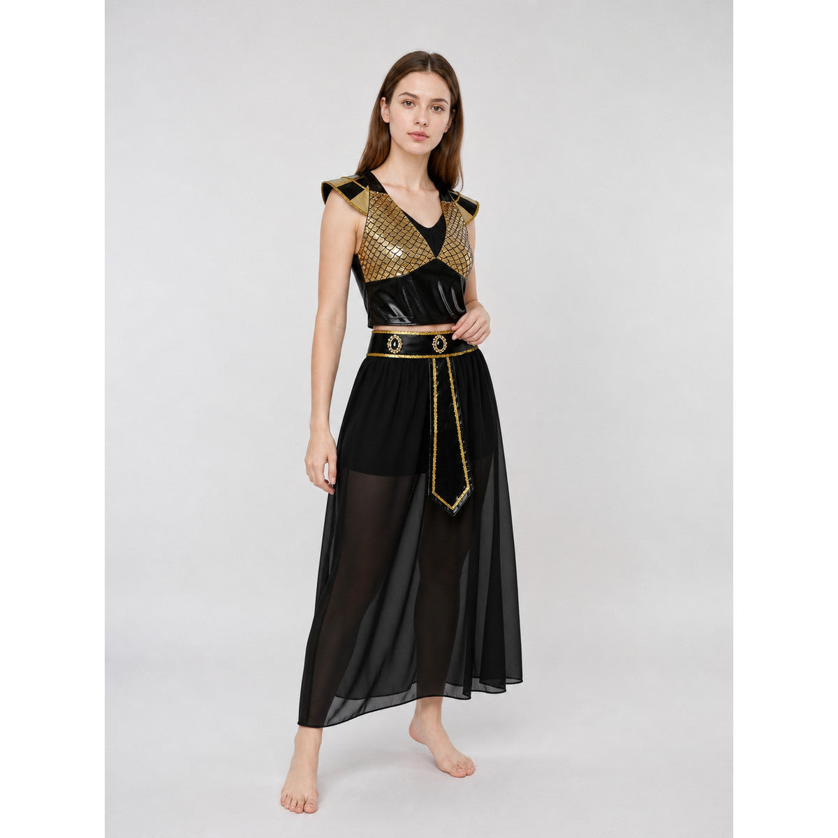 Egyptian XXL costume, black and gold set on-model front view