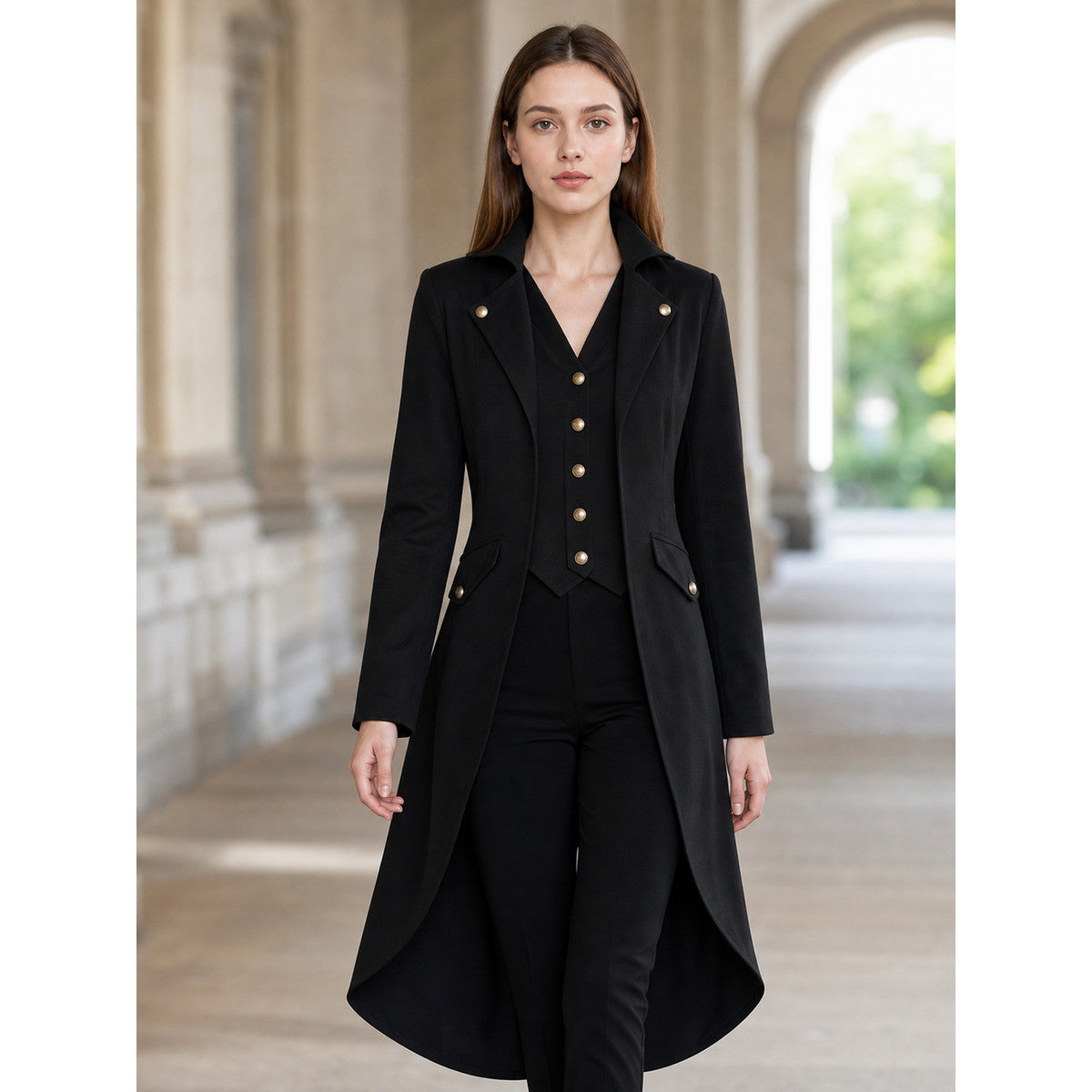 Black Long-Tail Steampunk Frock Coat lifestyle view