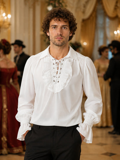 White Chiffon Blouse with Front Lacing and Ruffles lifestyle view