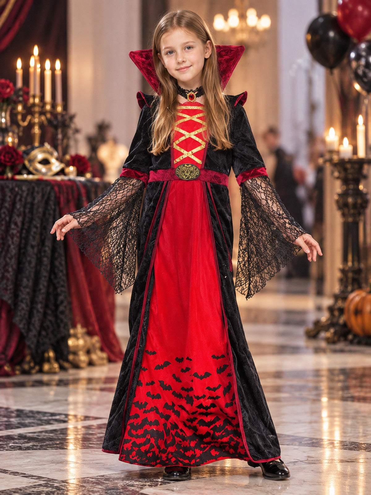 Gothic Carnival Costume with Collar and Medallion lifestyle view