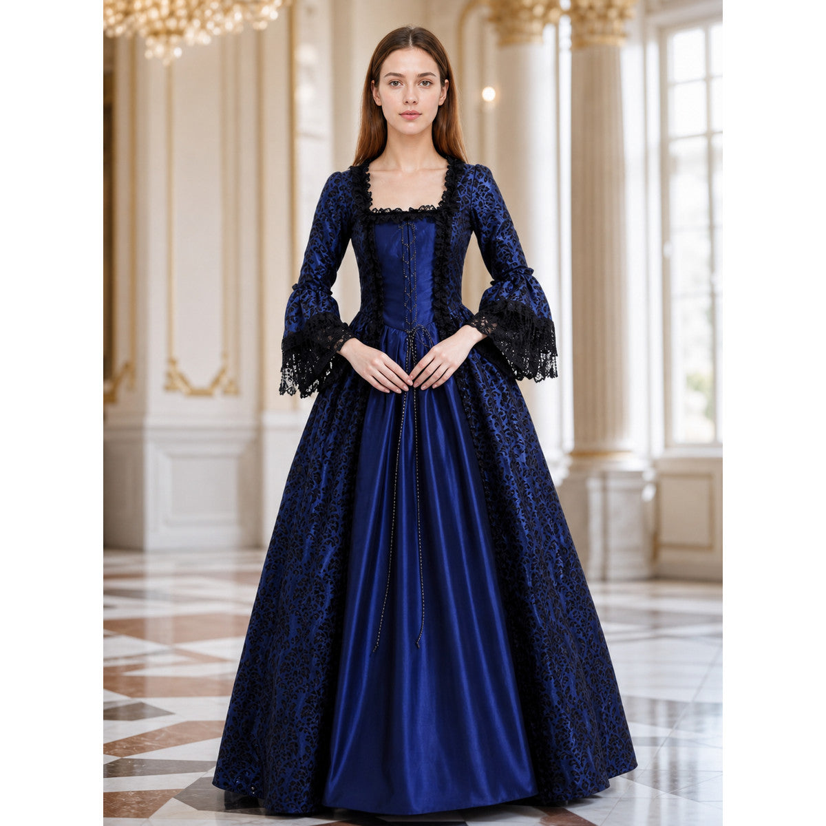 Gothic Historical Dress with Flared Sleeves