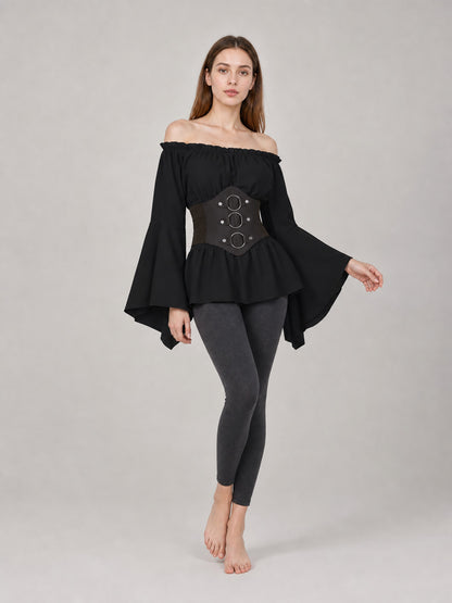 Gothic Costume Dress with a Belt and Flared Sleeves