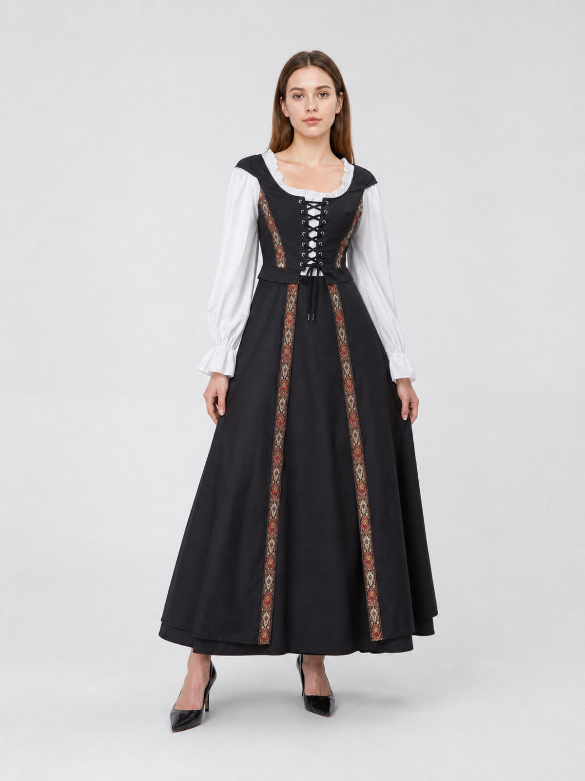 Historical Costume: Long Black Dress with Lace-Up Detail