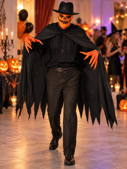 Halloween Carnival Costume: Pumpkin Mask, Cape, Gloves