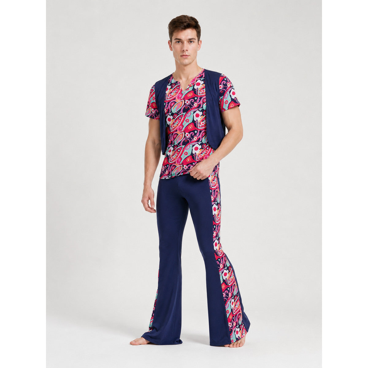70s-Style Retro Costume with Shirt, Vest, and Pants