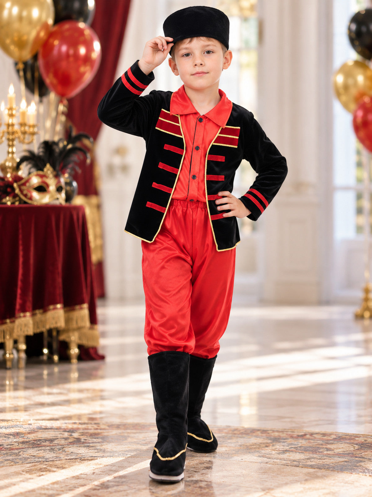 Kids' Russian Folk Costume Black with Red and Gold