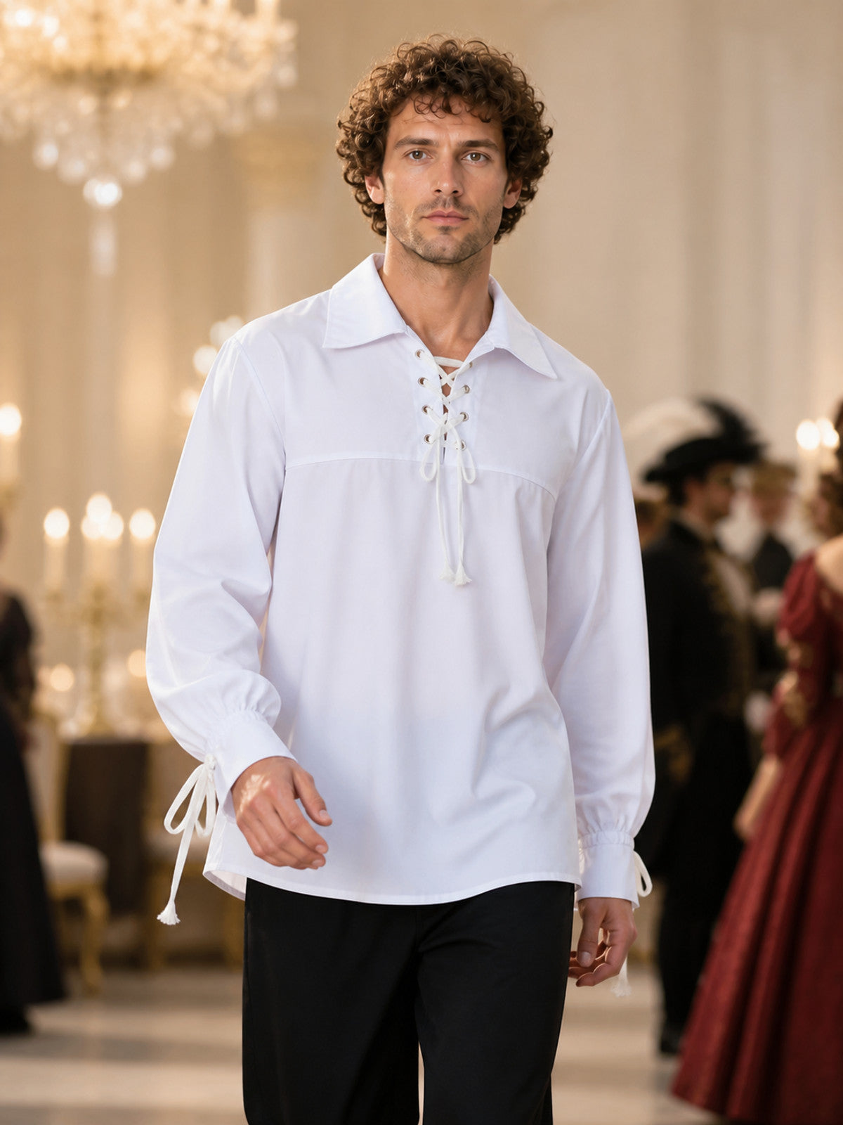 White Medieval Lace-Up Shirt lifestyle view