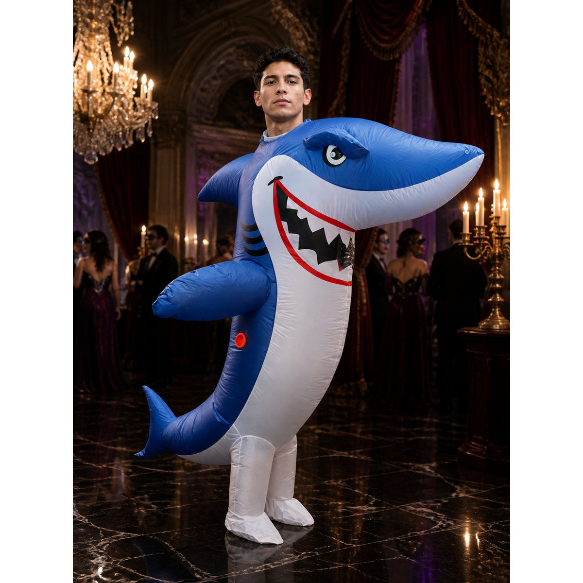 Blue White Shark Inflatable Costume, Blow Up Halloween Suit with Fins Costumes detail