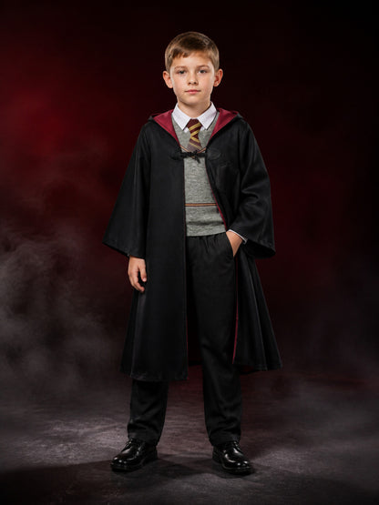 Kids Wizard Costume Set, Hooded Cape, Vest and Pants with Red-Gold Trim for main product view