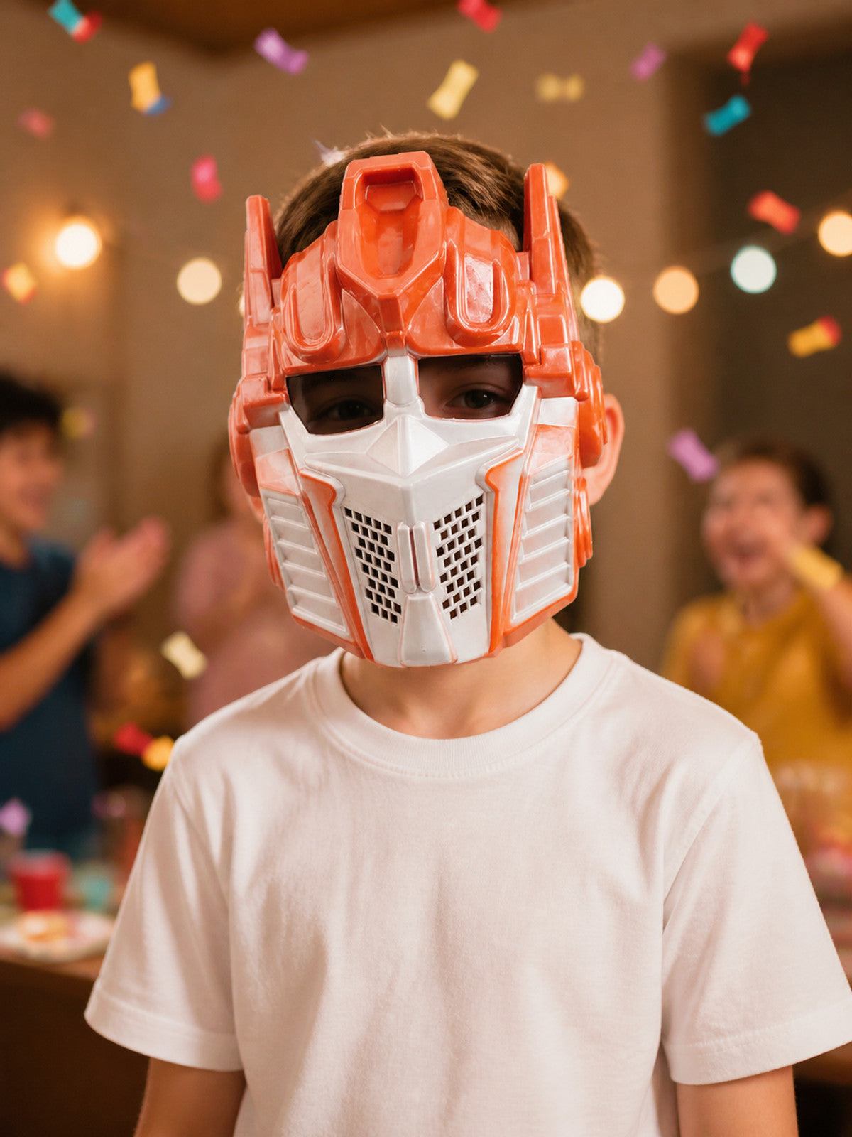 Robot Carnival Mask with Antennas, Orange and Silver lifestyle view