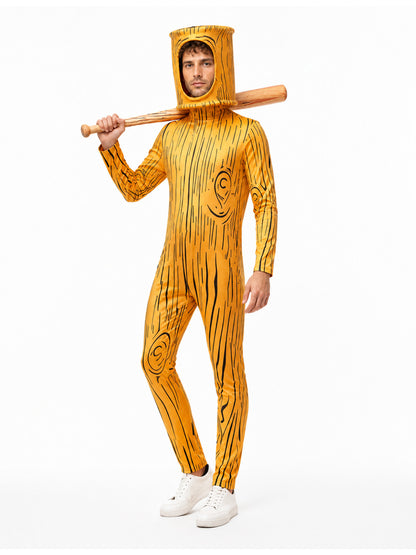 Orange jumpsuit with a stick-shaped mask