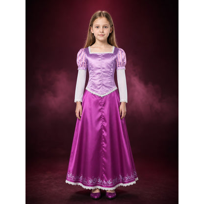 Purple Rapunzel Princess Costume Dress with Lace Trim and Corset Lacing main product view