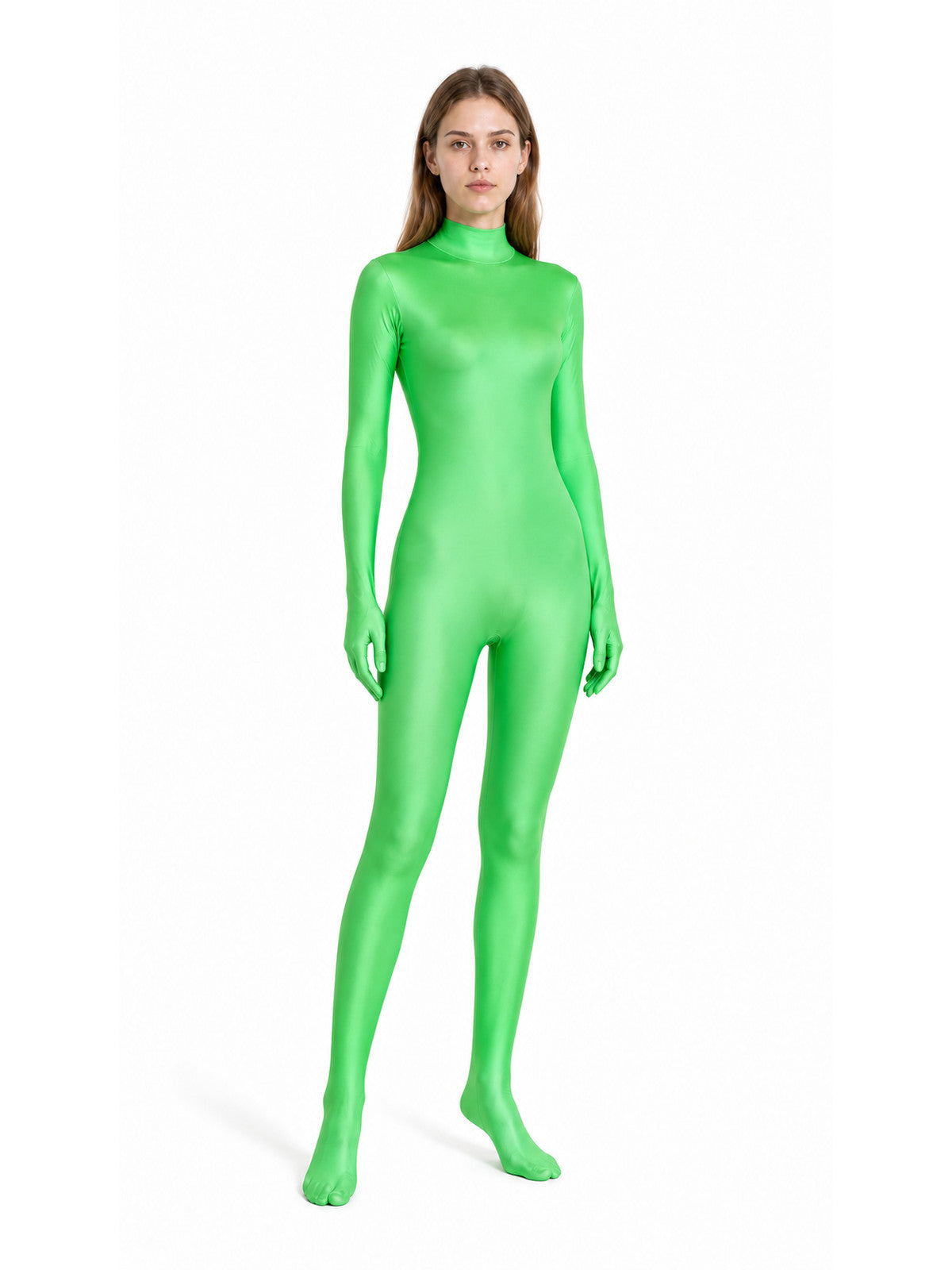 Green Tight-Fitting One-Piece Bodysuit with Attached Hood product detail