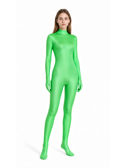 Green Tight-Fitting One-Piece Bodysuit with Attached Hood product detail