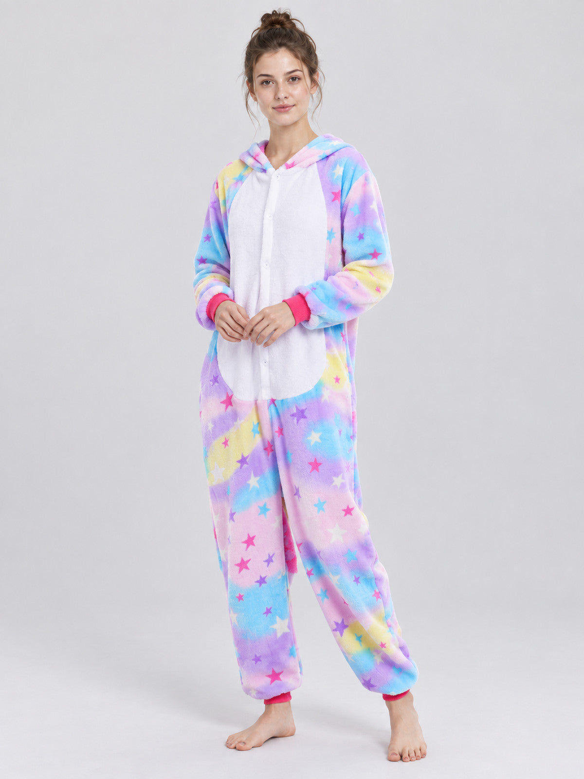 Flannel Hooded Pajama Jumpsuit with Star Print