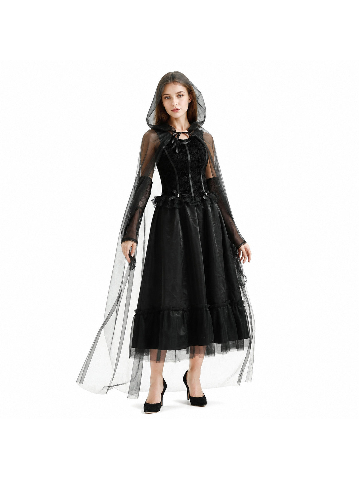 Black Gothic-Style Dress and Hooded Cape