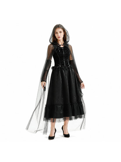 Black Gothic-Style Dress and Hooded Cape