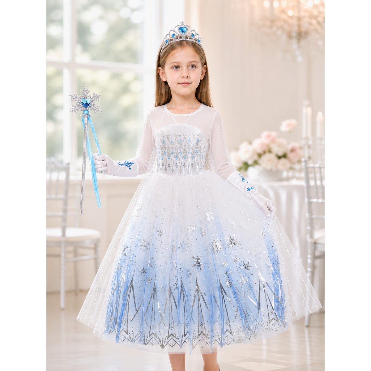 Princess Costume with a White Dress and Crown