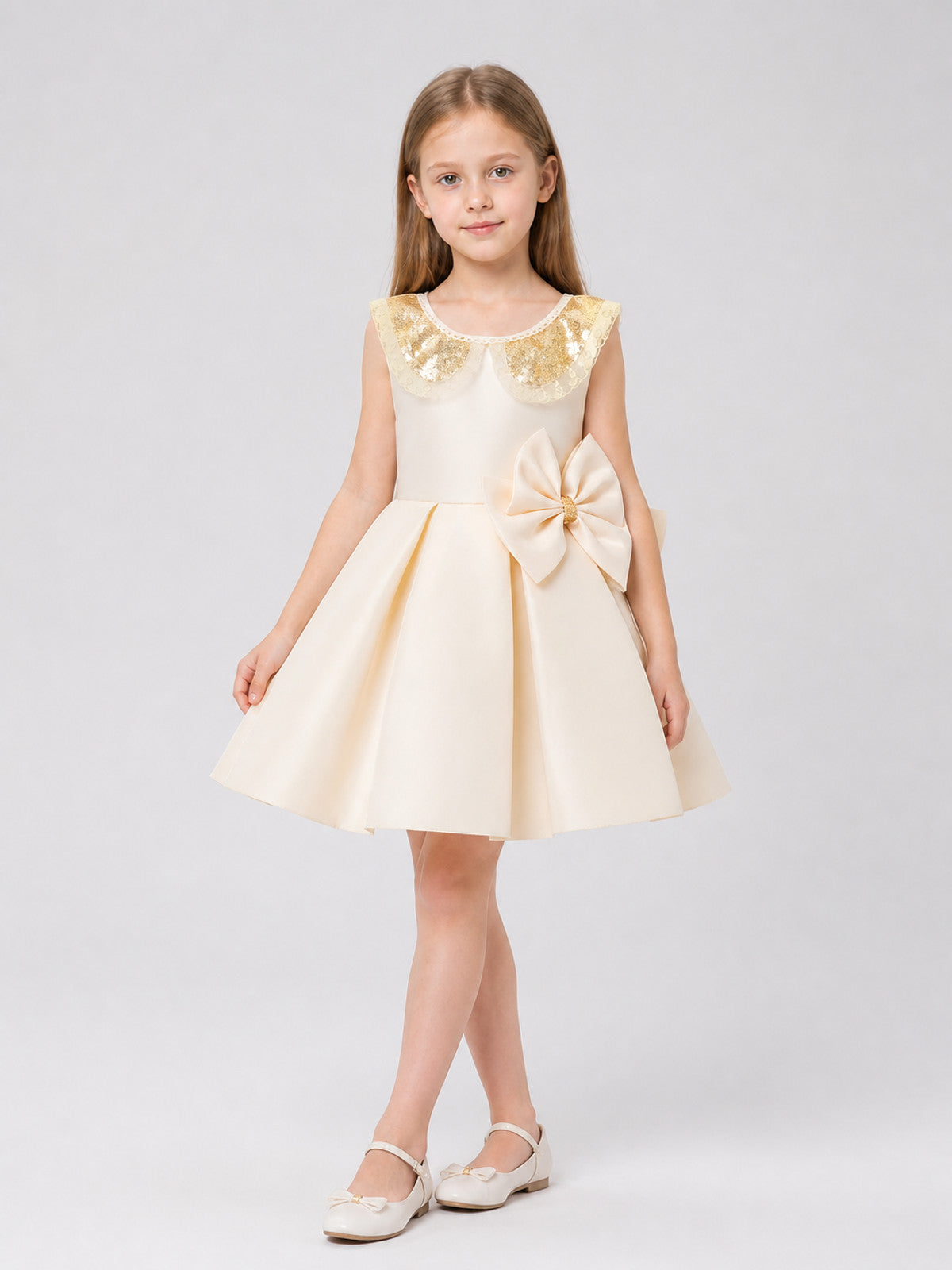 Dressy Dress with Bow, Lace, and Full Skirt