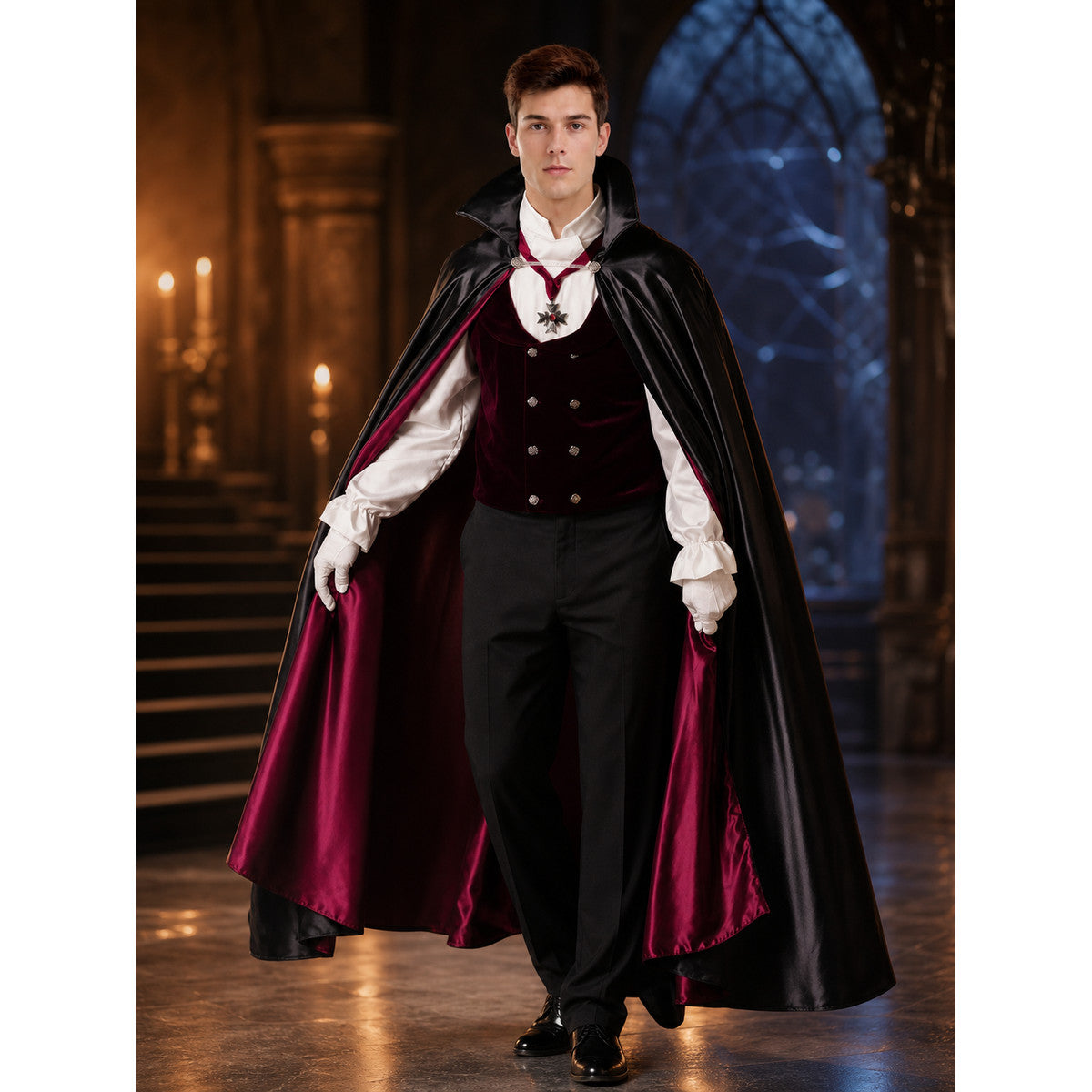 Vampire Costume with Cape, Vest, and Trousers lifestyle view