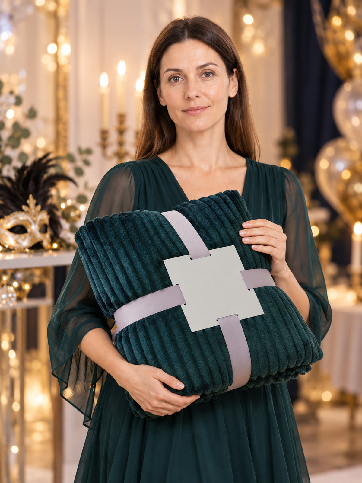 Dark green blanket with embossed longitudinal waves
