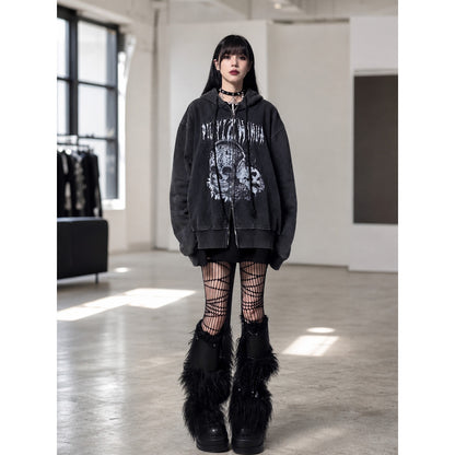 Y2K Skull Print Hoodie, Gothic Oversized lifestyle view