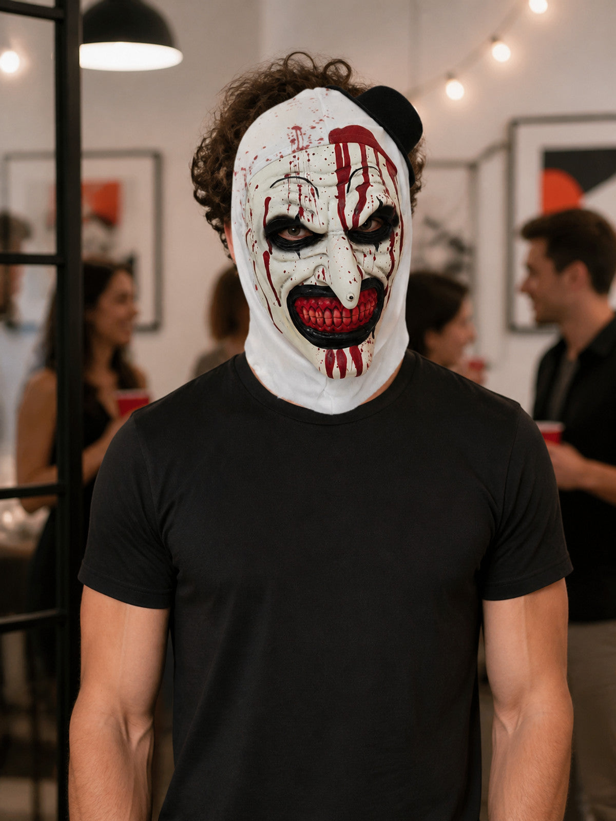 Scary White Halloween Mask with Red Splatter lifestyle view