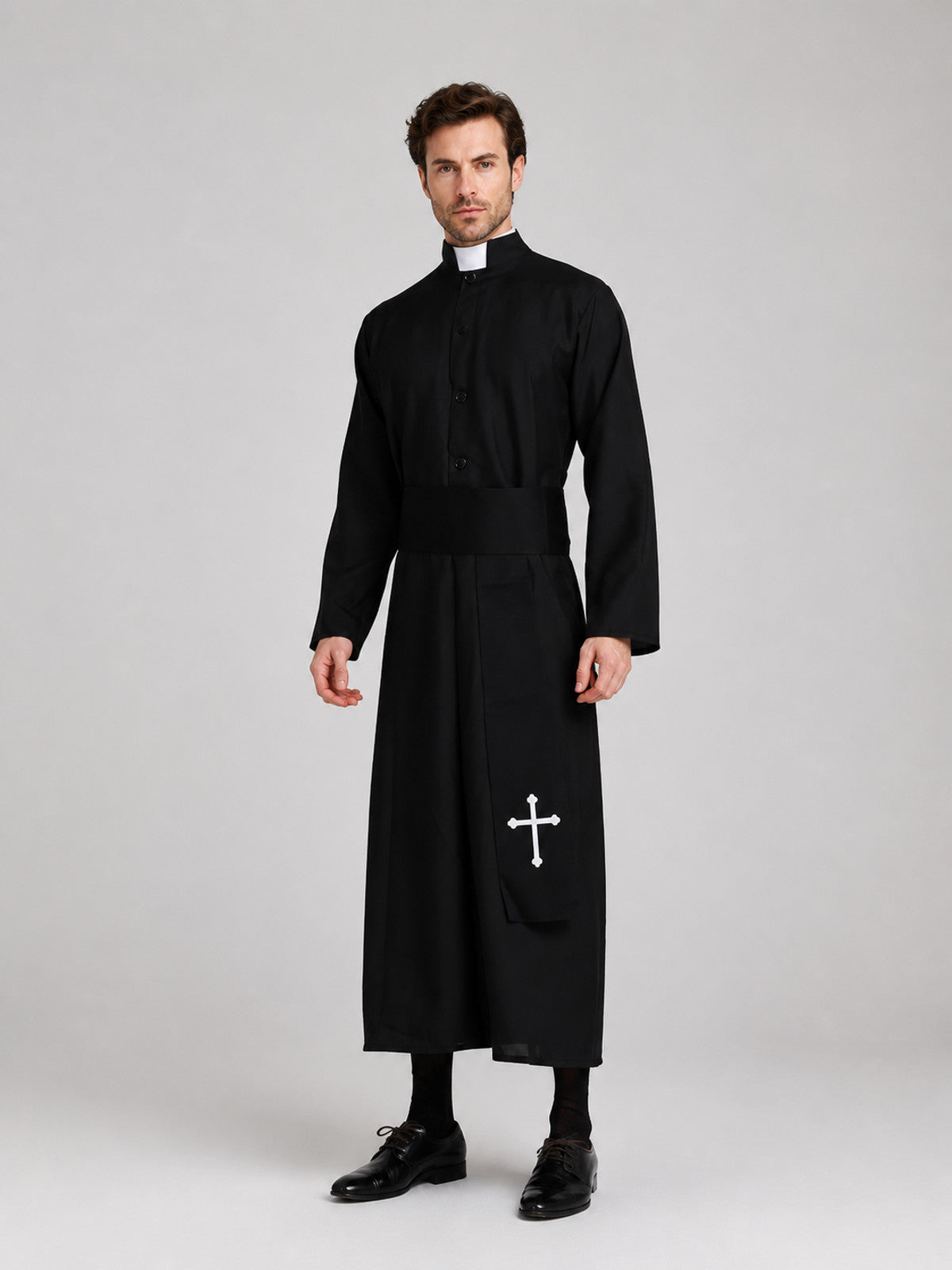 Priest Costume for Role-Playing, Black Cassock with Cross Costumes detail