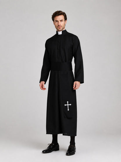 Priest Costume for Role-Playing, Black Cassock with Cross Costumes detail