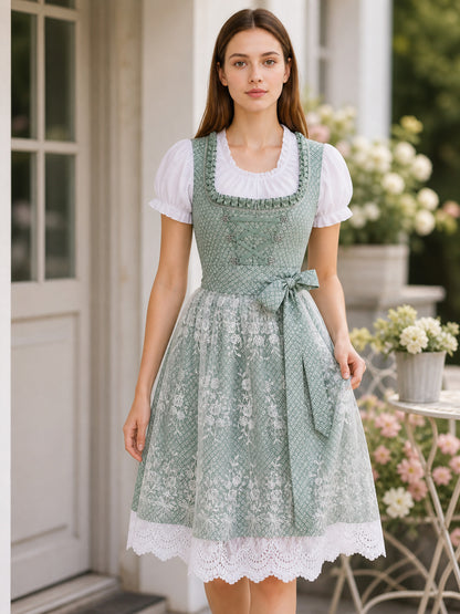 Green Dirndl Dress with Lace and Front Lacing lifestyle view