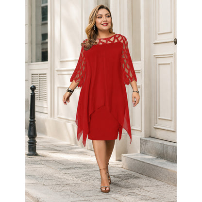 Red Loose-Fit Dress with Geometric Cutouts