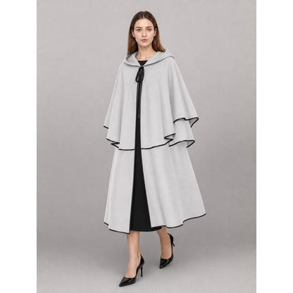 White Carnival Cloak with Hood and Black Trim