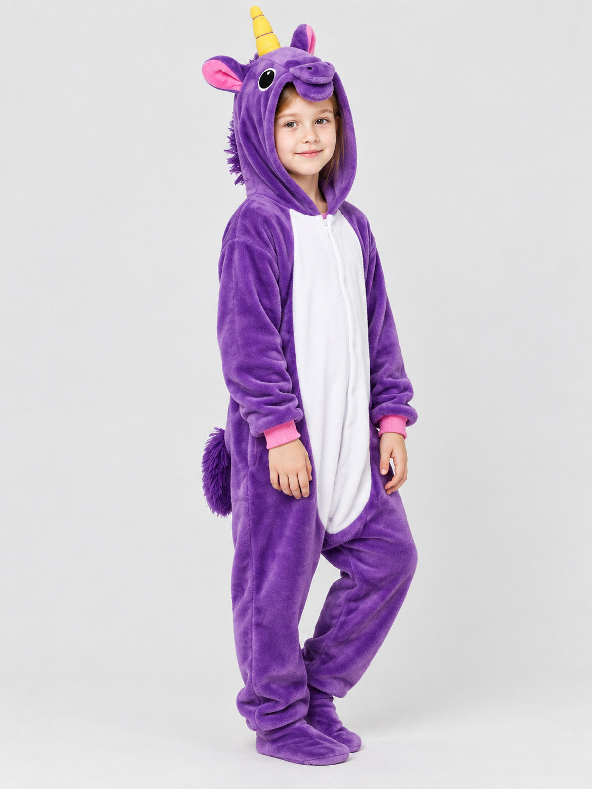 Purple Hooded Pajama Jumpsuit with Horn and Ears