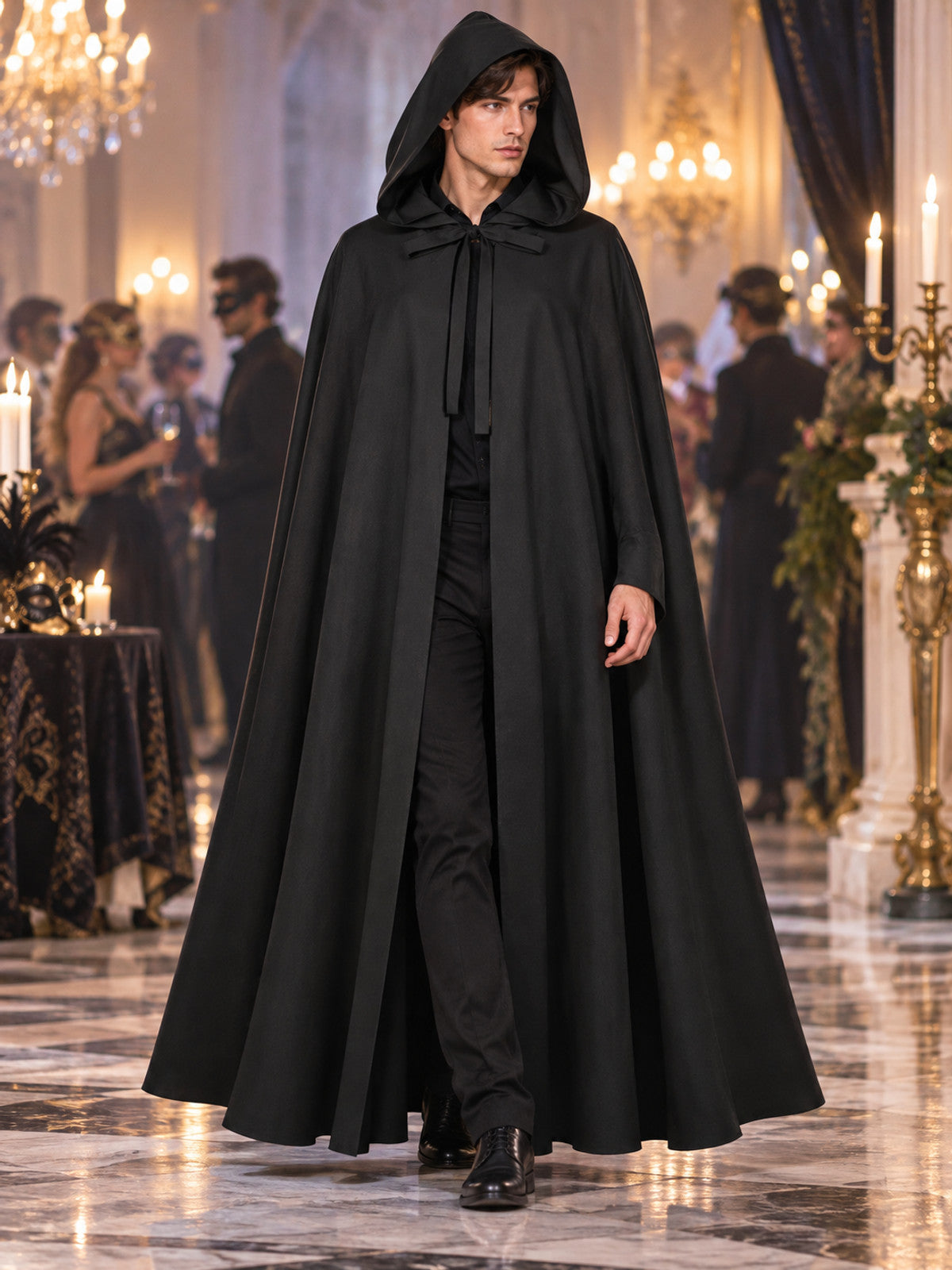 Black Long Sleeveless Hooded Cape
