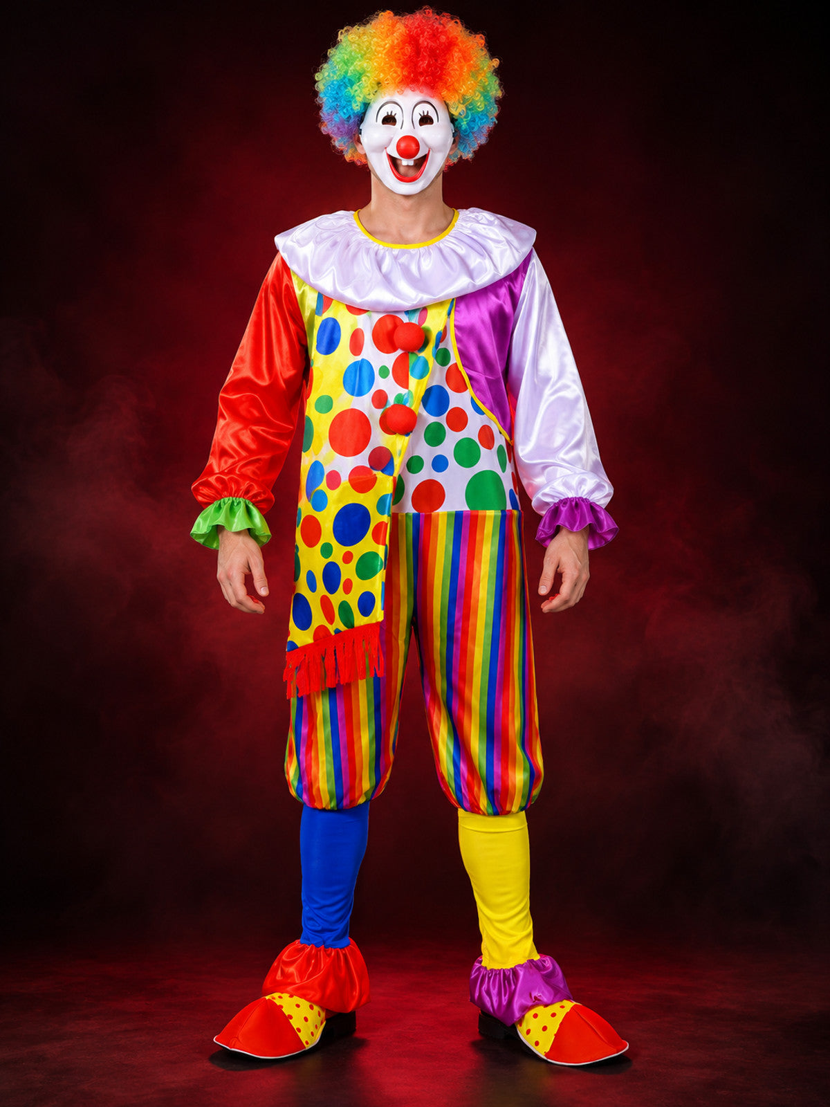 Clown Costume with Wig and Mask, Multicolor Jumpsuit
