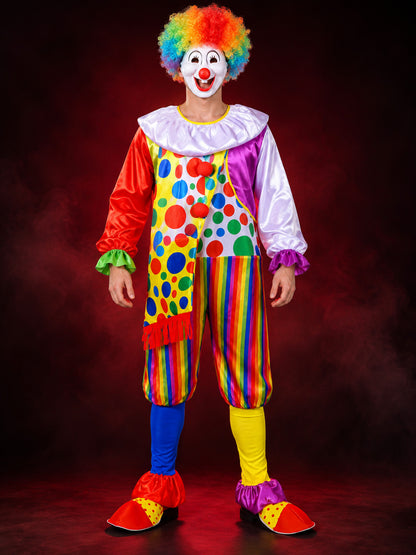 Clown Costume with Wig and Mask, Multicolor Jumpsuit