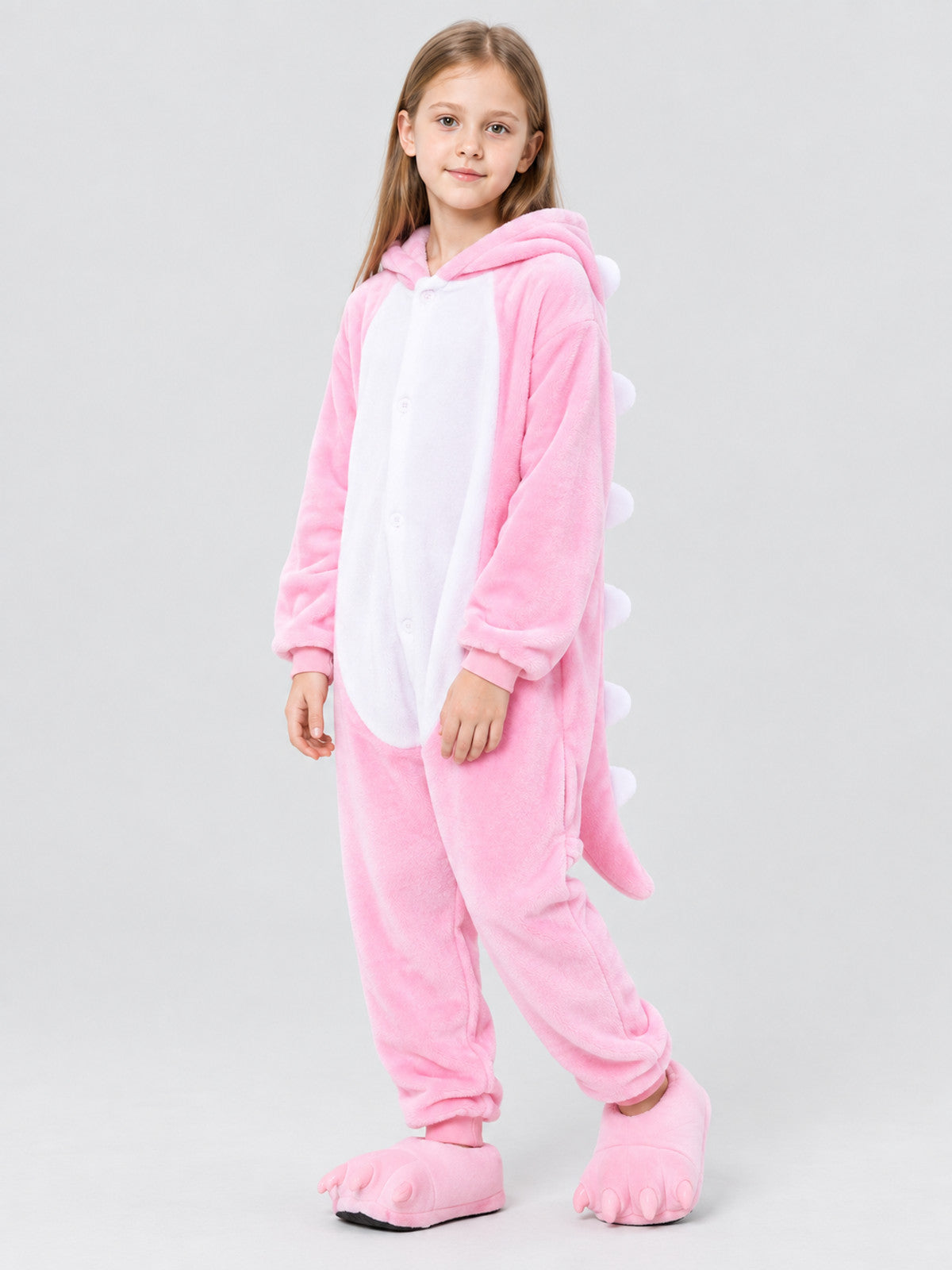 Kids' One-Piece Kigurumi Pajama Pink with Hood