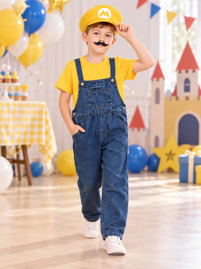 Children's Mario-Style Costume with Denim Overalls lifestyle view
