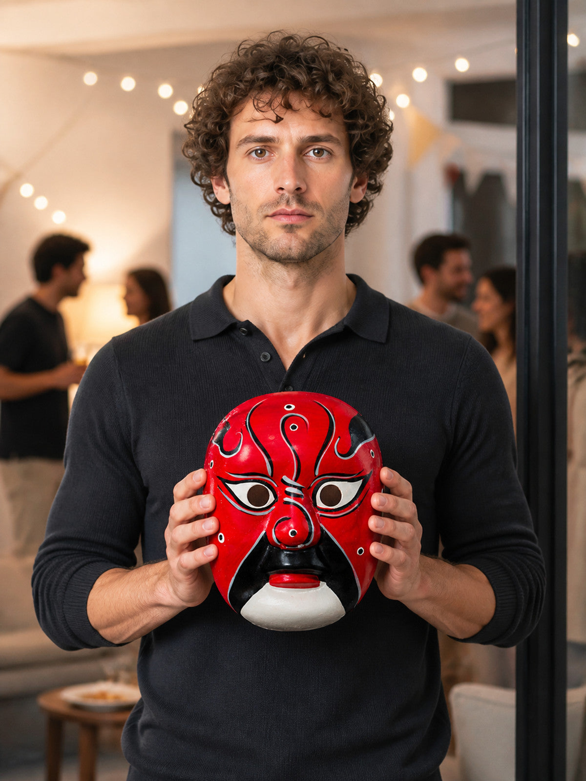 Red, Black, and White Carnival Mask for Halloween lifestyle view