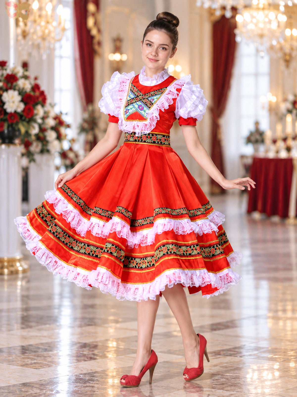 Stage costume for Russian folk dance, red