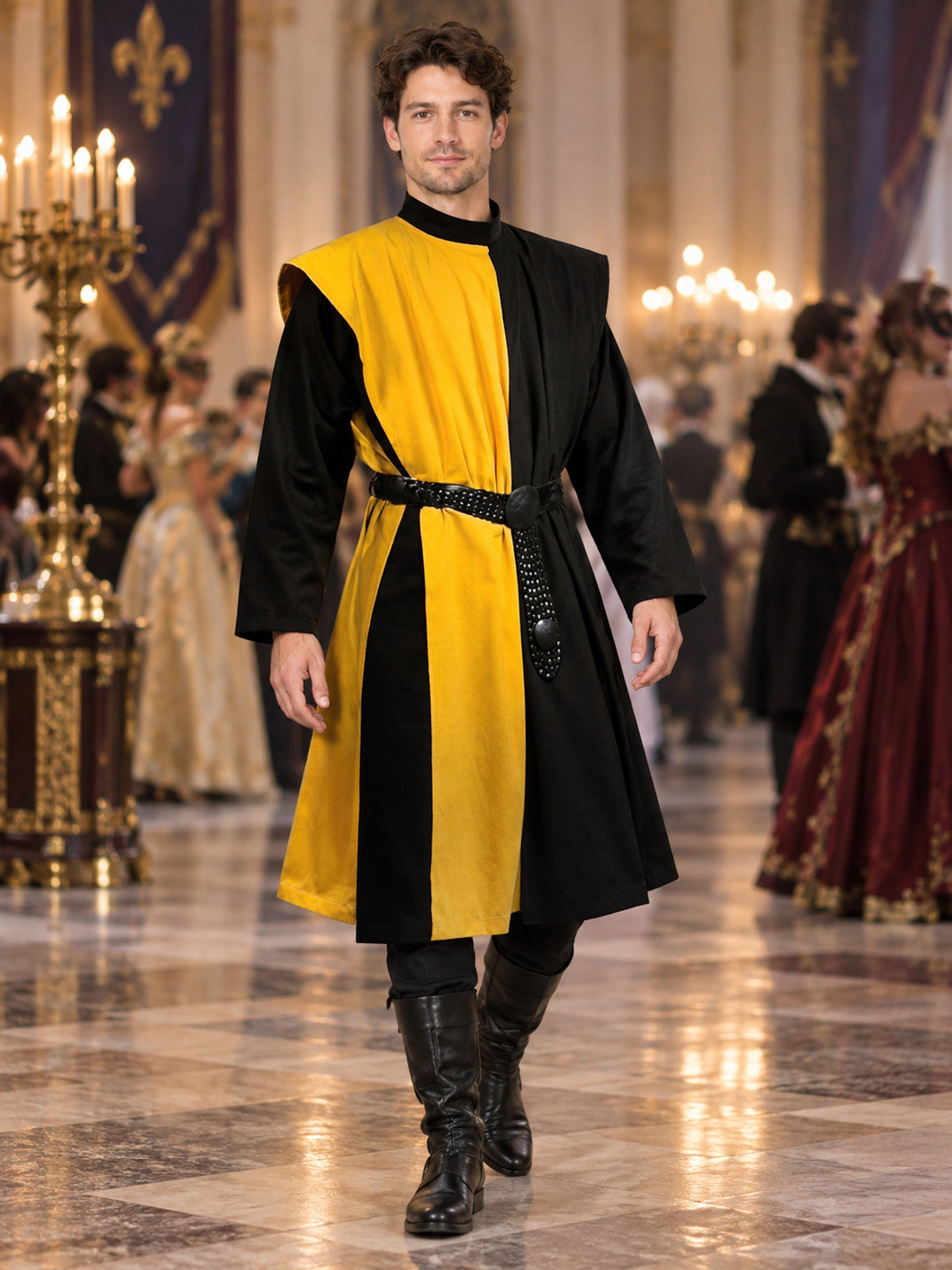 Yellow and Black Cosplay Costume with High Collar