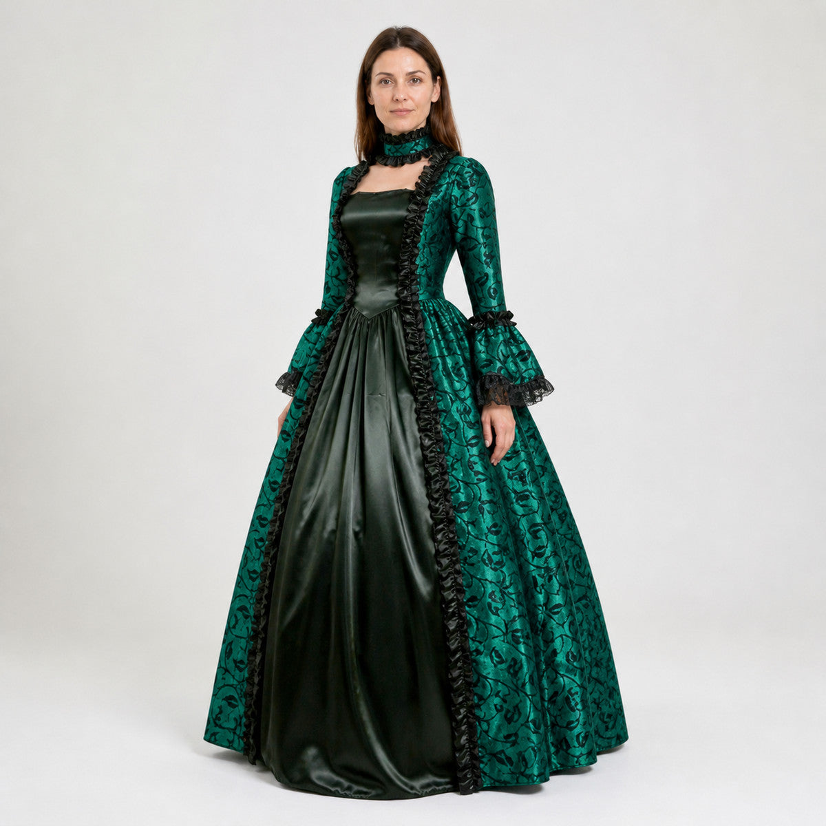Vintage Gothic Green Dress with Full Skirt Costume Dresses detail