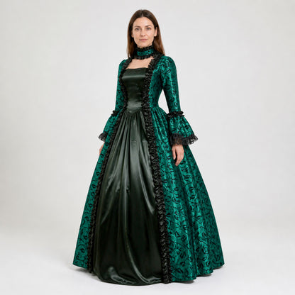 Vintage Gothic Green Dress with Full Skirt Costume Dresses detail