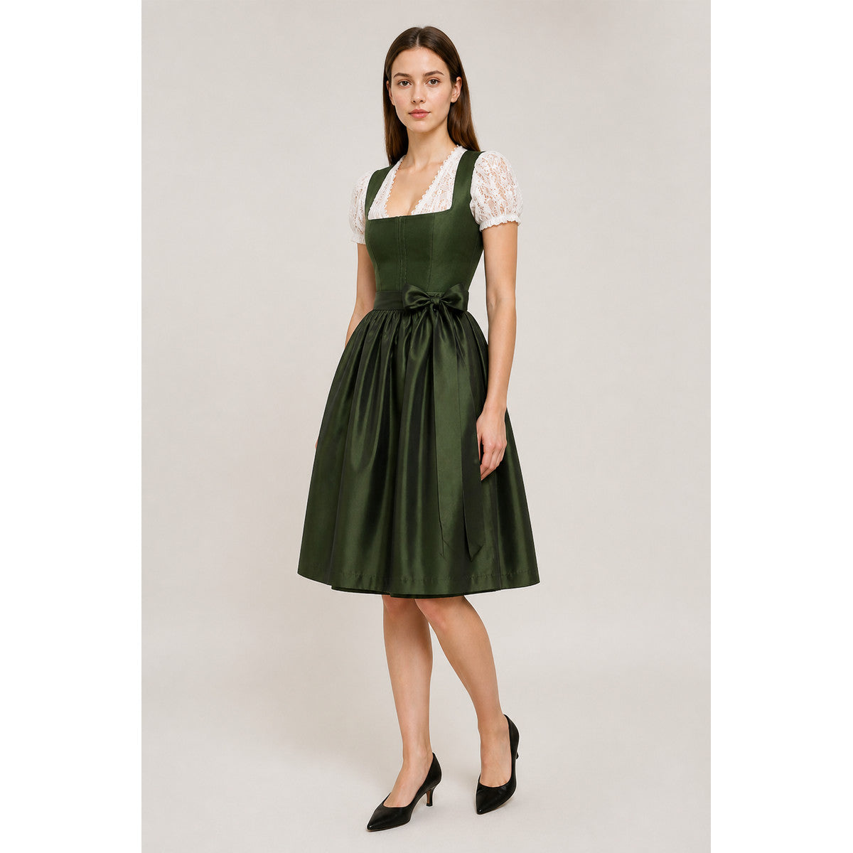 Midi Dress with a Square Neckline and Lace