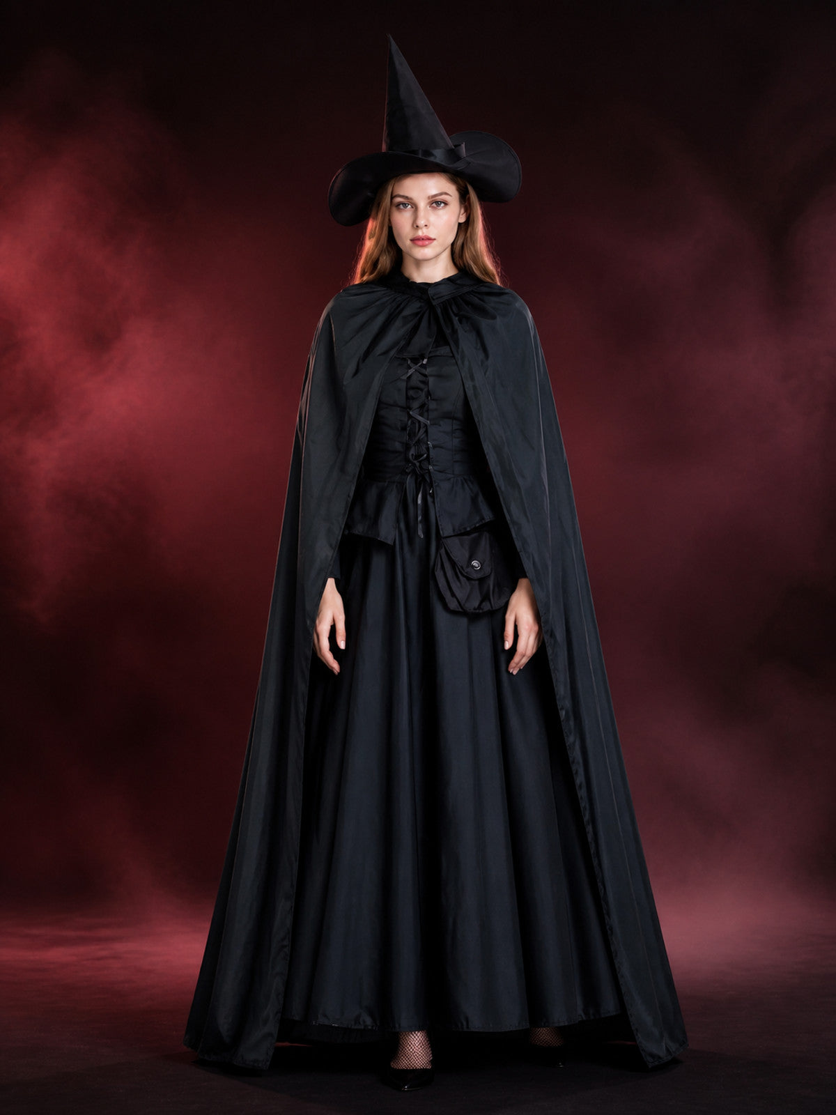 Black witch costume with hat and long cape